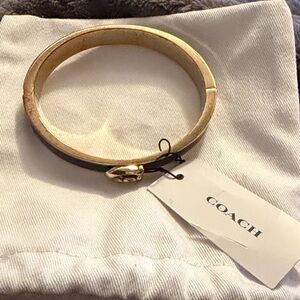 Coach Gold-Tone and Black Enamel Hinged Bangle Bracelet